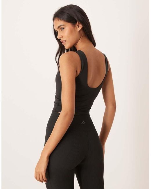 Adidas Originals Black Adidas Training Yoga Motion Texture Tank Top