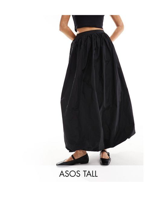 ASOS Black Asos Design Tall Taffeta Bubble Hem Maxi Skirt