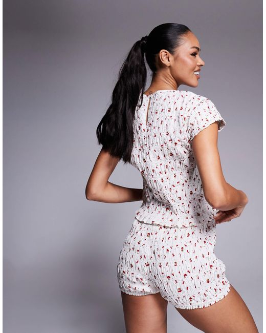 River Island Gray Shirred Cherry Print Nightwear Set