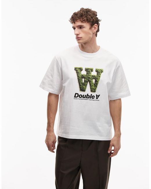 DOUBLE A by WOOD WOOD White Liam Moss Motif Logo T-shirt for men