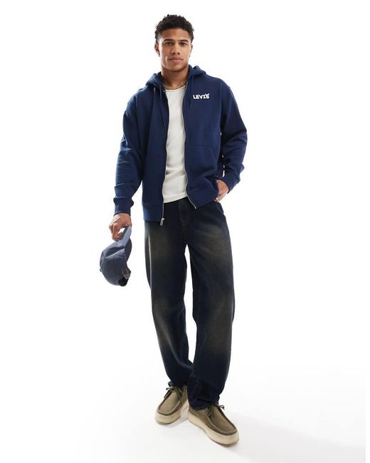 Levi's Blue Log Floral Back Print Relaxed Fit Fullzip Hoodie for men