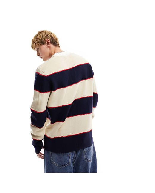 ASOS Blue Relaxed Knitted Rugby Striped Jumper for men