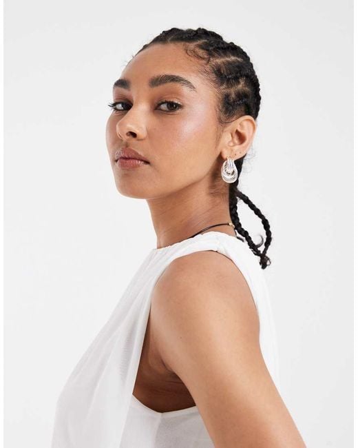 ASOS White Mesh Gathered Bubble Hem Top