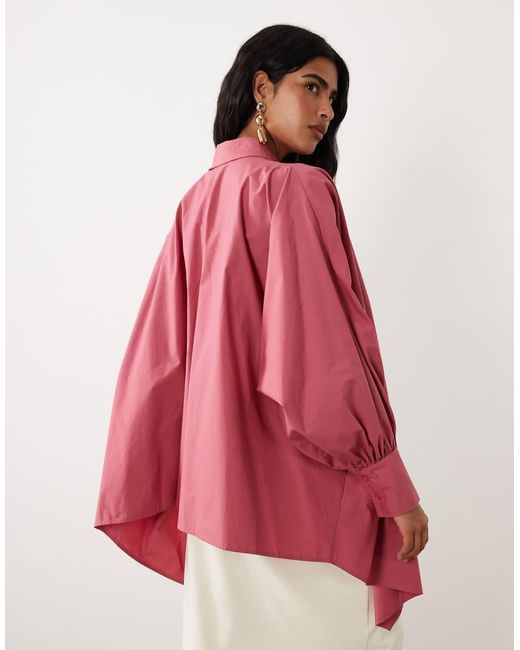 Iyal Red Drape Hem Balloon Sleeve Shirt