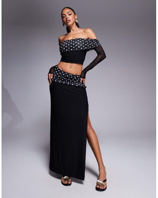 Kaiia Gray Exclusive Double Layered Slinky Bardot Foldover Long Sleeve Top Co-ord