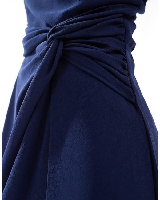 TFNC London Blue Bridesmaid One Shoulder Maxi Dress With Twist Front And Scarf Detail