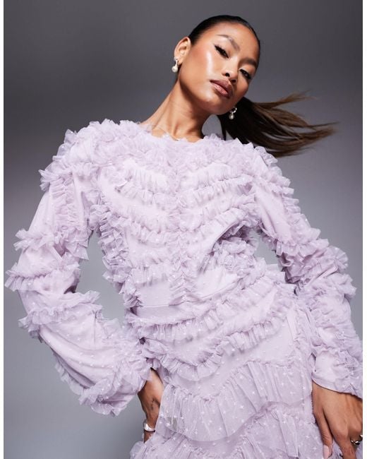 Maryisa - robe longue à volants avec manches longues - lilas Beauut en coloris Purple