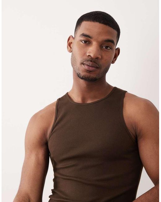 ASOS Brown Essentials Muscle Fit Vest for men