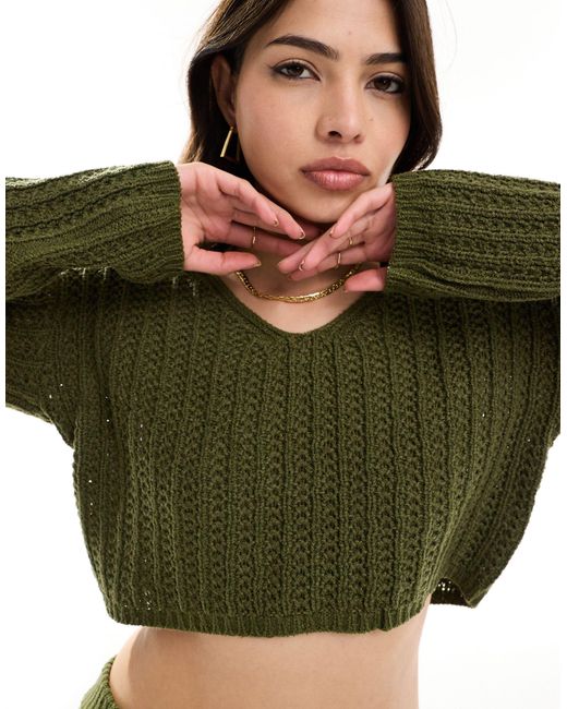 ASOS Green Knitted V Neck Crop Jumper
