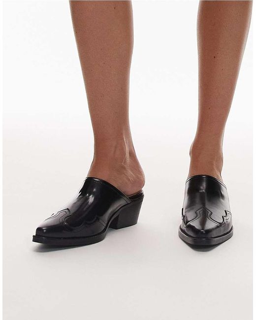 Tommy Hilfiger Black Western Detail Pointed Heel Mules