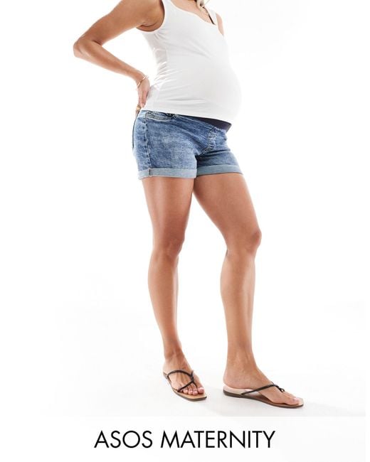 ASOS Blue Asos Design Maternity Denim Comfort Mom Short