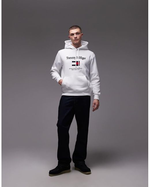 Tommy Hilfiger Gray Embroidered Flag Large Centre Logo Hoodie for men