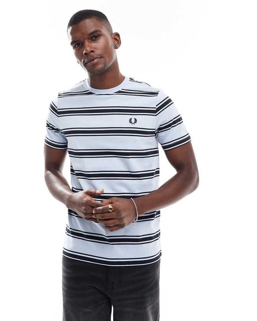 Camicia A Maniche Corte Azzurra A Righe di Fred Perry in Blue da Uomo