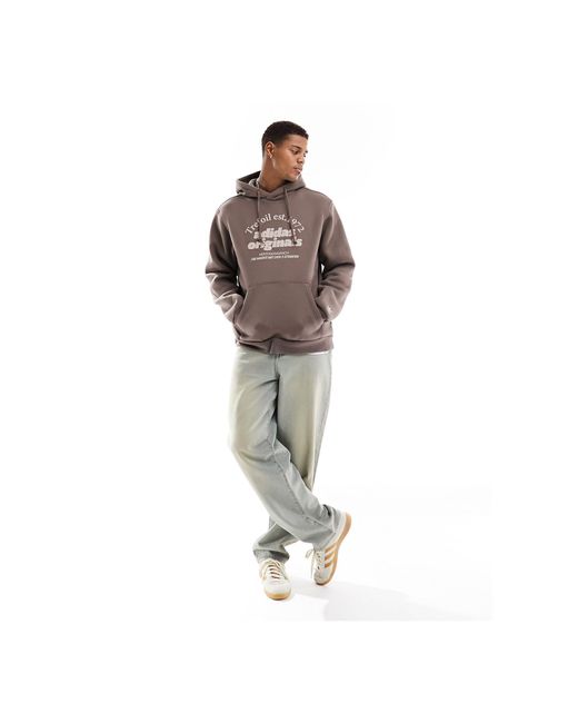 Sudadera marrón tierra con capucha y estampado gráfico Adidas Originals de hombre de color Gray