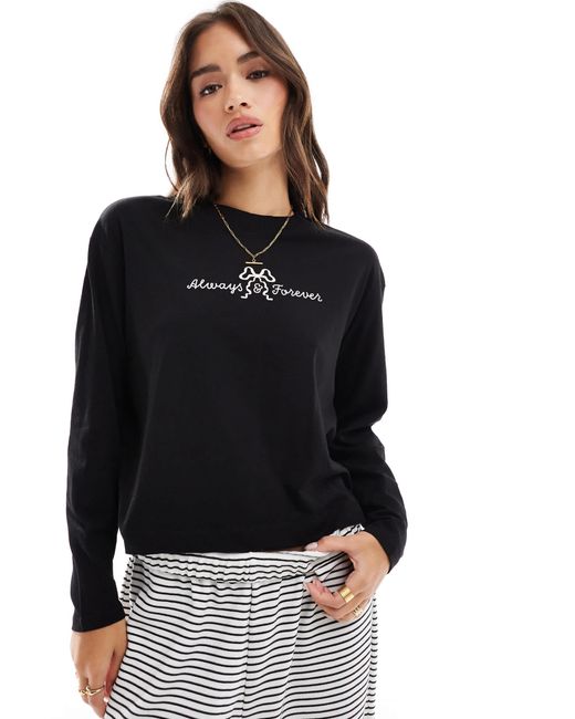 Cotton On Black Classic Long Sleeve Graphic Tee With Always And Forever Graphic