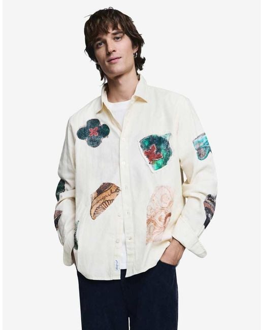 Desigual Gray Mosaic Patch Shirt for men