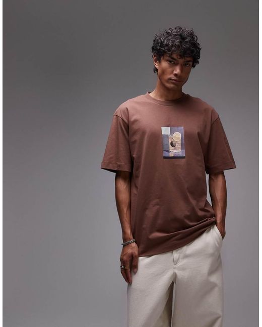 Topman Brown Relaxed Fit T-shirt With Lime Cocktail Print for men