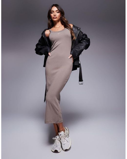 Nike Chill Ribbed Maxi Dress in Grey | Lyst UK