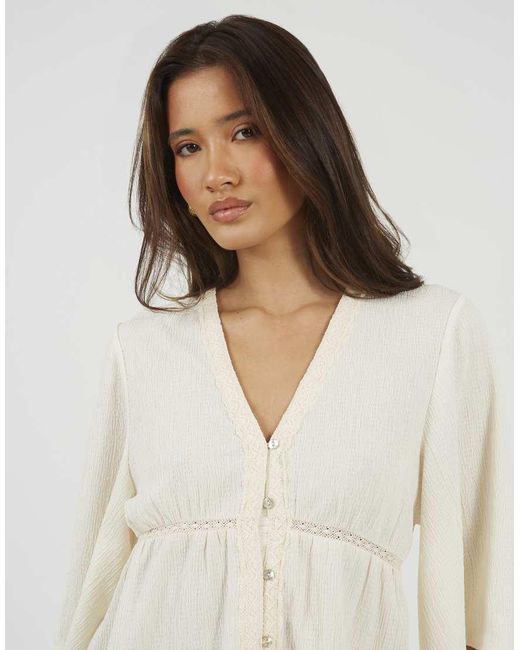 Brave Soul White V-Neck Button Down Top With Lace Detail
