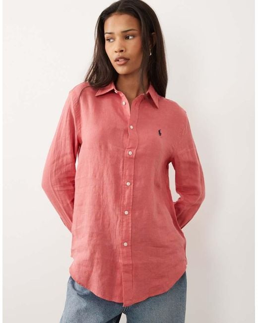 Polo Ralph Lauren Red Classic Linen Longsleeve Button Up Shirt