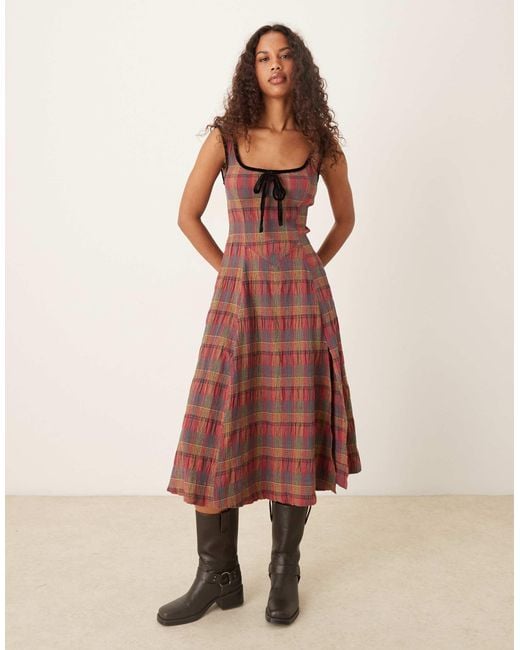 Free People Pink Freya Plaid Midi Strap Dress