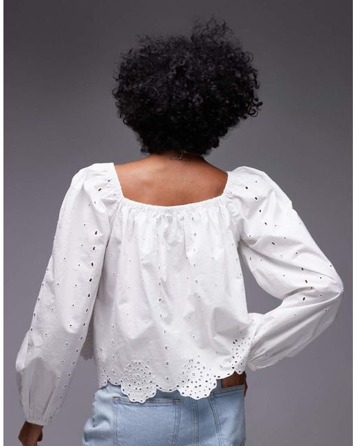 TOPSHOP Gray Cutwork Long Sleeve Top