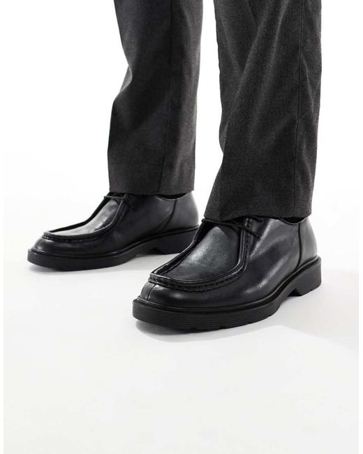 Jack & Jones Black Leather Lace Up Moc for men