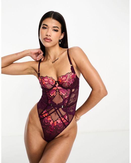Ann Summers Purple B-dd Luminescent Lace And Mesh Body With Floral Embroidery