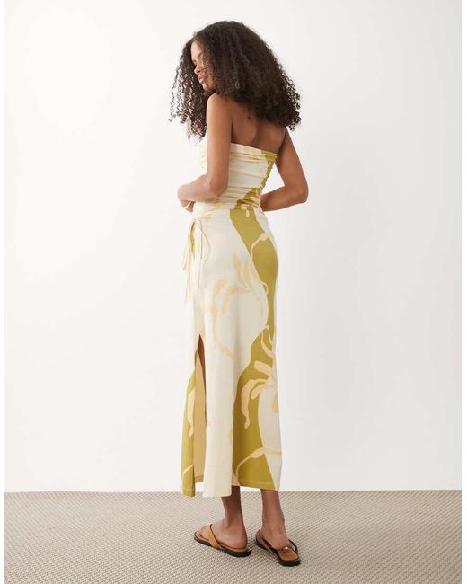 ASOS Natural Bandeau Ruched Side Midi Dress