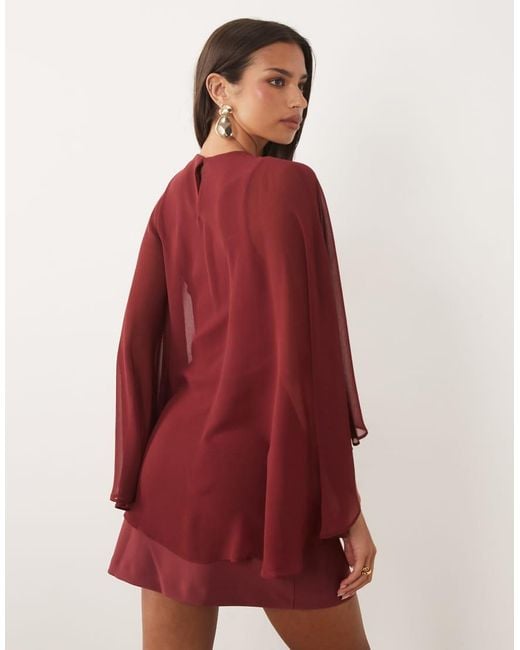 Forever New Red Chiffon Cape Detail Mini Dress