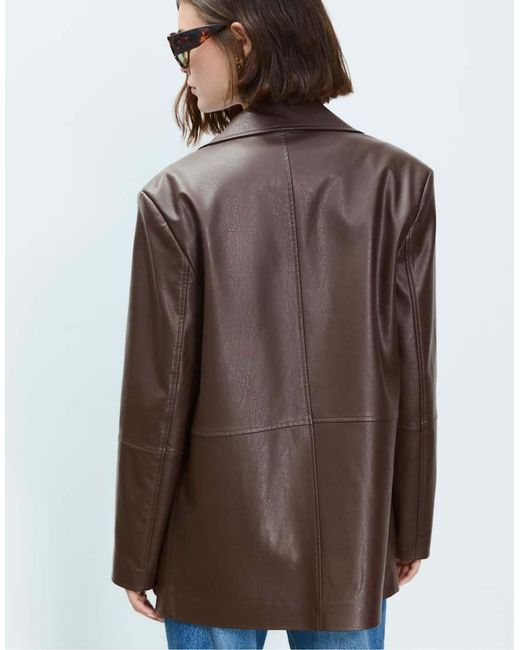 Stradivarius Blue Faux Leather Blazer