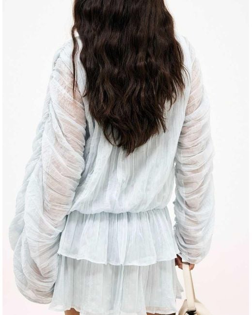 NA-KD Gray Scarf Detail Long Sleeve Mini Dress