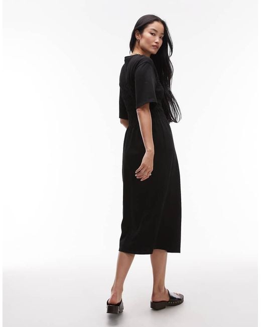 & Other Stories Black Jersey Midaxi Dress With Ruche Corset Detail