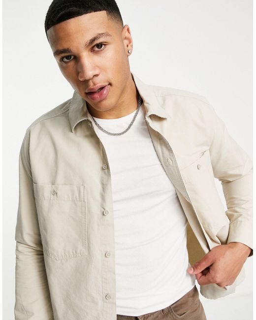 only & sons utility overshirt in beige