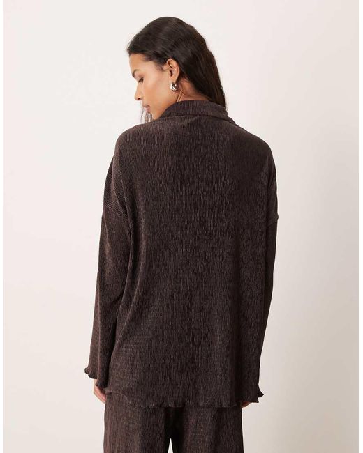 Aware Brown Velvet Plisse Wide Sleeve Shirt Co-Ord