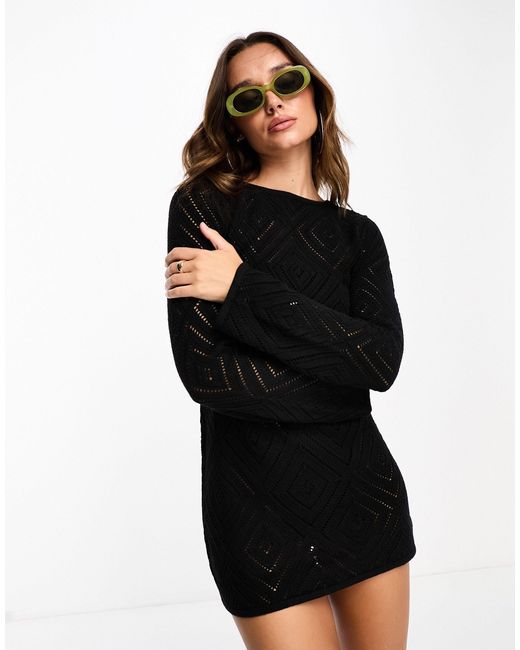 Mango Black Crochet Mini Dress
