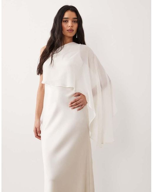 Gina Tricot Natural Sheer One Shoulder Maxi Dress With Side Slit