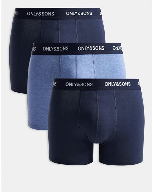 Only & Sons Blue 3 Pack Trunks for men