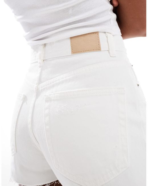 Pull&Bear White – zerrissene jeans-shorts