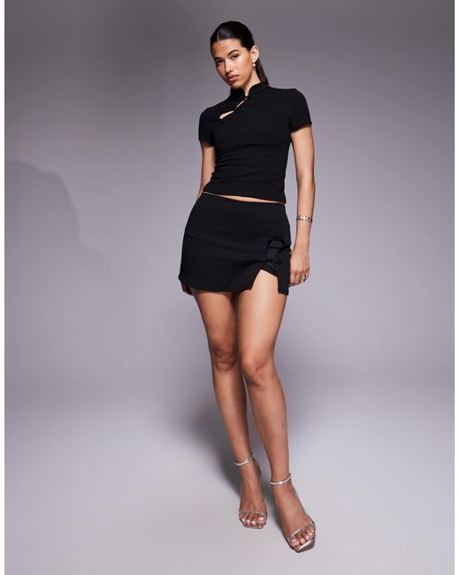 ASOS Gray Co-ord Crepe Fitted Crop Top With Rouleau Loops
