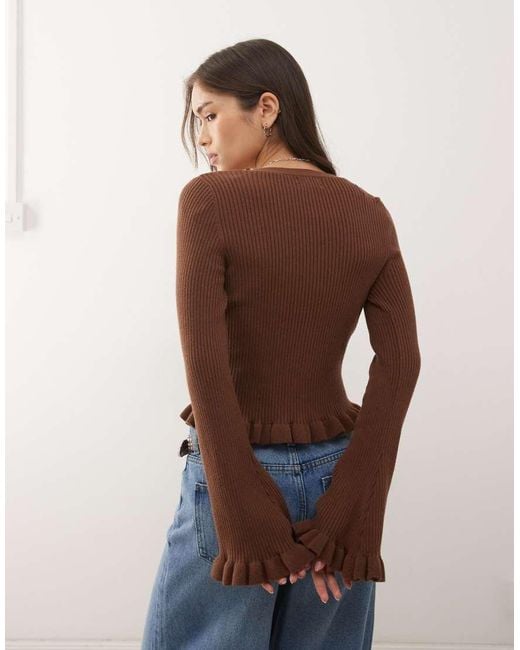 Monki Blue Fluted Sleeve Frill Cardigan