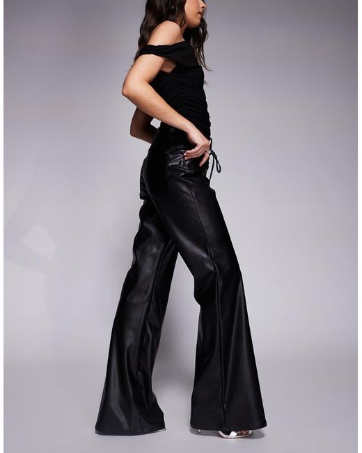 AFRM Black Leather Look Lace Up Detail Flared Trousers