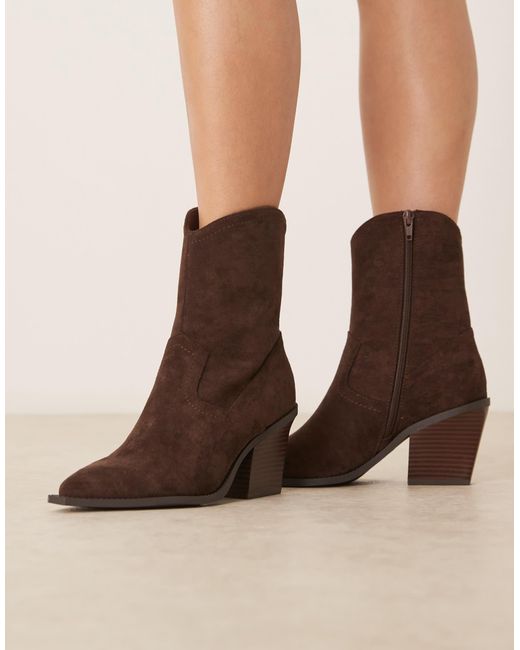 ASOS Brown – remedy – westernstiefel aus schokofarbenem wildleder mit absatz