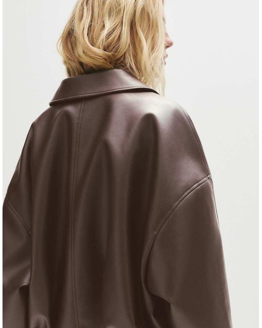 Pull&Bear Brown Leather Effect Balloon Bomber Jacket