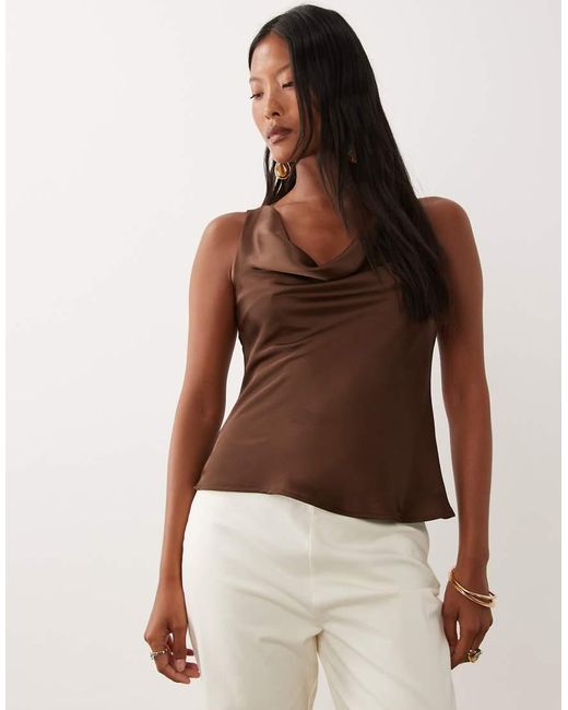 New Look Brown Satin Cowl Neck Top