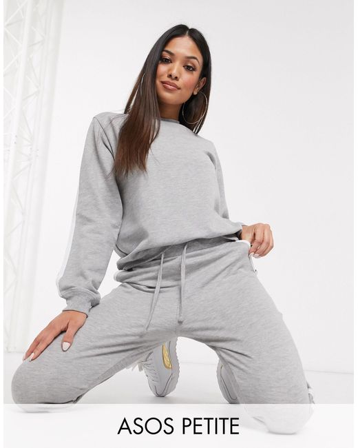ASOS Gray Asos Design Petite Tracksuit Sweat / Basic jogger With Tie With Contrast Binding