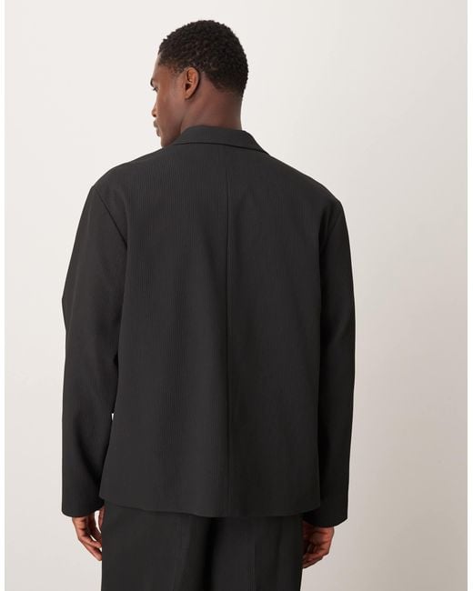 ASOS Black Rib Fabric Boxy Suit Jacket for men