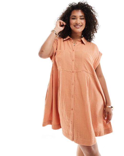 Asos design curve - robe chemise sans manches coupe babydoll en tissu double épaisseur - rouille ASOS en coloris Orange