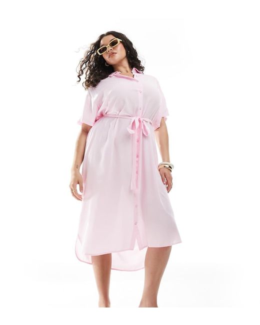 Vestido Camisero Midi Rosa Con Cinturón Anudado De Vero Moda de color Pink