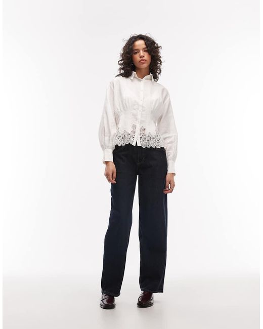 AllSaints White Carol Lace Trim Button Down Tailored Shirt